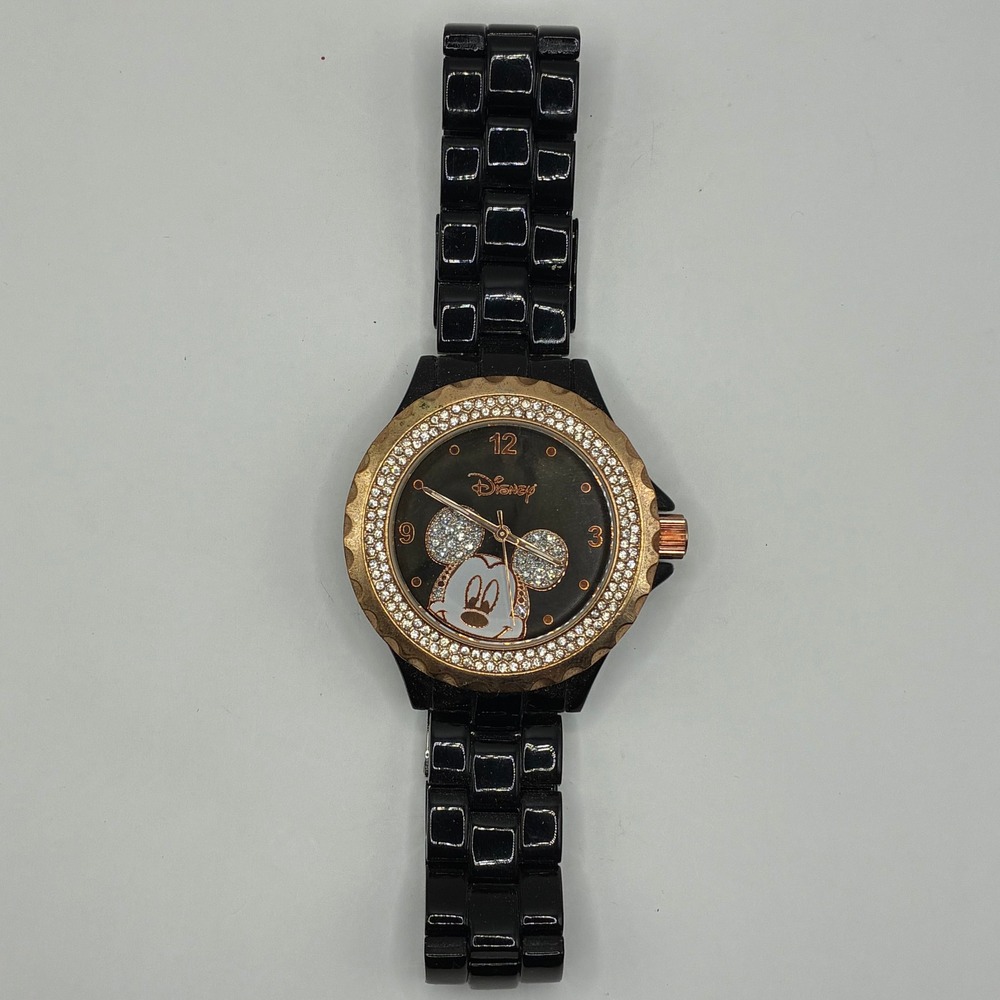 Disney Mickey Mouse Watch Rose Gold Black Rhinestone Ewatchfactory